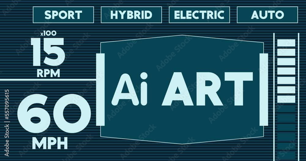 Poster futuristic car dashboard with ai art text. digital graphical user interface animation.