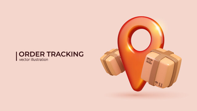 3D Online delivery tracking concept. Realistic 3d Design of Fast respond delivery package shipping on mobile. Online order tracking in Trendy colors. Vector illustration in cartoon minimal style.