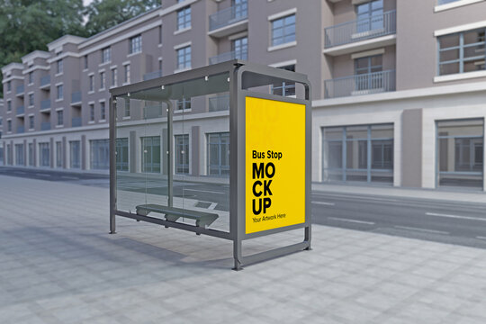 Bus Stop Billboard Bus Shelter Sinage Mockup 3d Rendering