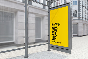 Bus Stop Billboard Bus Shelter Sinage Mockup 3d rendering