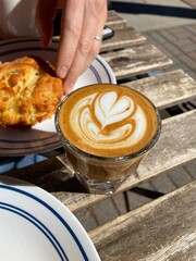 Heart shaped cortado coffee cafe breakfast