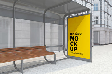 Bus Stop Billboard Bus Shelter Sinage Mockup 3d rendering
