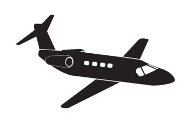 Private jet icon vector illustration, black on white background