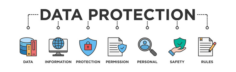 Data protection banner web icon vector illustration concept with icon of data, information, protection, permission, personal, safety and rules