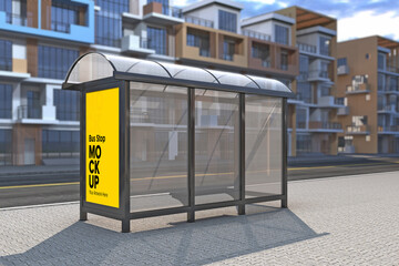 Bus Stop Billboard Bus Shelter Sinage Mockup 3d rendering