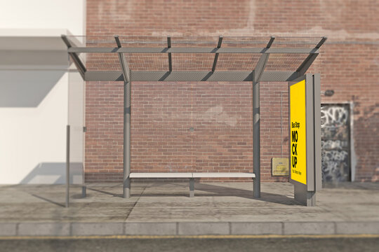 Bus Stop Billboard Bus Shelter Sinage Mockup 3d Rendering