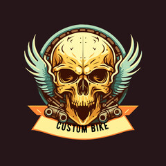 skull head biker badge logo vector illustration