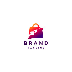 Rocket Icon Lines Inside Shopping Bags Logo. Illustration of Rocket Rotating Around Shopping Bag Logo Design.