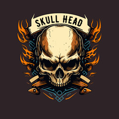 Fototapeta premium skull head biker badge logo vector illustration