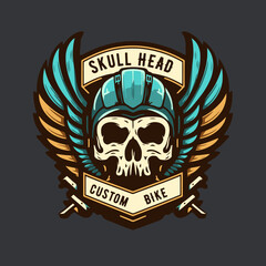 skull in the retro biker helmet vintage motor custom Motorcycle Rider style