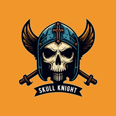 Vector illustration of knight templar crusaders skull head logo