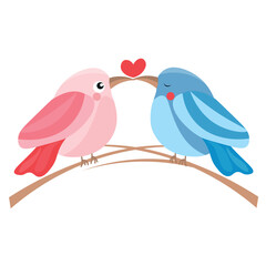 Loving couple of birds on white background