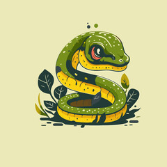 Green snake crawling character logo mascot badge in cartoon style