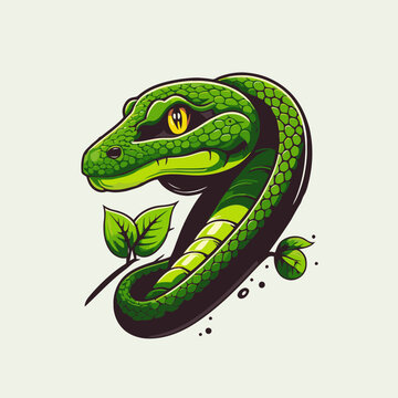 Green snake crawling character logo mascot badge in cartoon style
