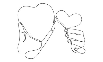 continuous line of hand holding a heart symbol