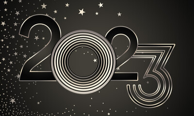 An abstract illustration of New Year 2023 in a metallic gold color scheme