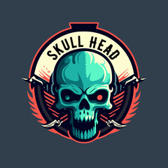 skull head biker badge logo vector illustration