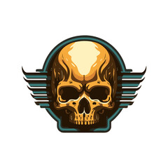 skull head biker badge logo vector illustration