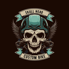 skull in the retro biker helmet vintage motor custom Motorcycle Rider style