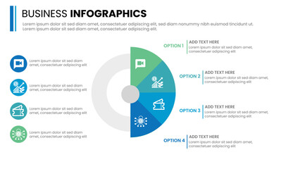 Business Infographics 4 steps, Colorful abstract design element. Vector illustration. Business pie chart infographic for web, banners, mobile applications, layouts documents, reports, presentations. 
