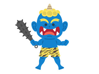 金棒を持った、青鬼のキャラクターのイラスト