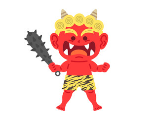 金棒を持った、赤鬼のキャラクターのイラスト