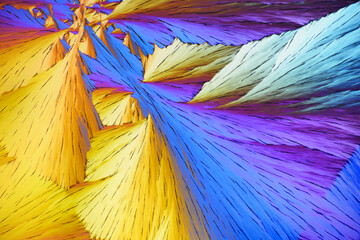 Colorful micro crystals in polarized light. Photo through a microscope - 557101668