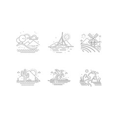 Design a illustrator vector of Sceneries. Sceneries Clip art Set isolated on white background. Perfect for coloring book, textiles, icon, web, painting, books, t-shirt print.