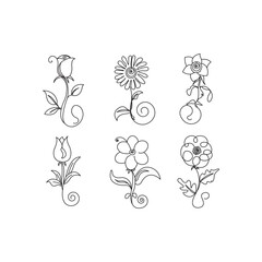 flower set isolated on white background. Perfect for coloring book, textiles, icon, web, painting, books, t-shirt print.
