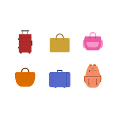 Bag icons set. Vector, travel bag set in flat style. bag icons isolated on white background. Perfect for coloring book, textiles, icon, web, painting, books, t-shirt print.