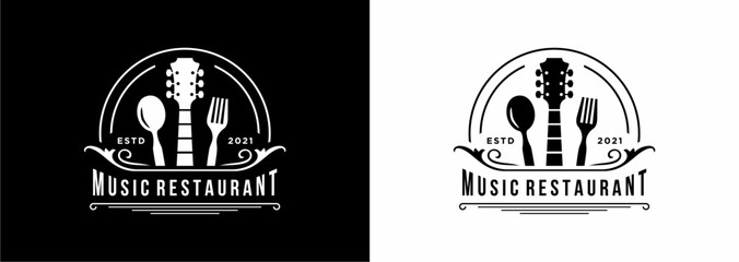 simple design restaurant music logo template vector