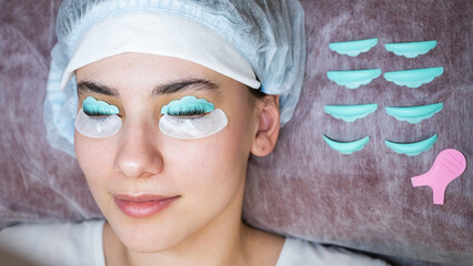 Portrait of a woman in a beauty salon on the procedure of eyelash lamination. 