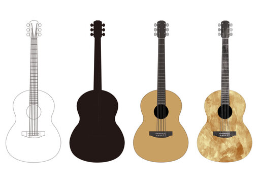 クラシックギターのシンプルなでリアルなイラストセット素材