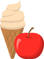 Cartoon comic vector of apple ice cream with cone