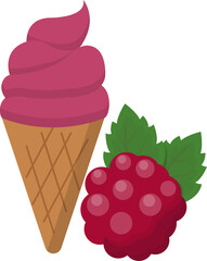 Cartoon comic vector with raspberry ice cream and cone