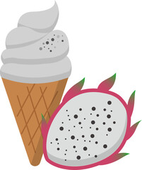 Cartoon comic vector of dragon fruit ice cream with cone