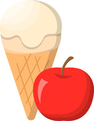 Cartoon comic vector of apple ice cream with cone