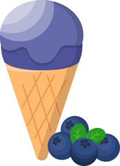 Cartoon comic vector of blueberry ice cream with cone