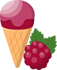Cartoon comic vector with raspberry ice cream and cone