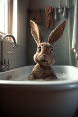 rabbit with long ears taking a bath generative AI