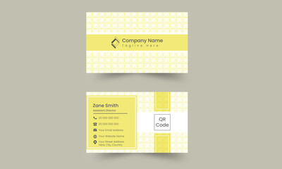 Yellow modern creative business card with pattern. Simple clean design. Vector business card design template , corporate style. Double sided business card template. Minimalist Business Card Layout.