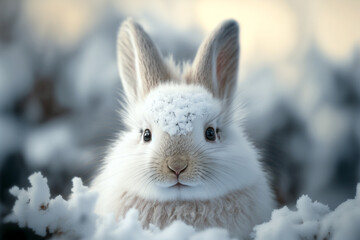 snow bunny in the field with snow generative AI