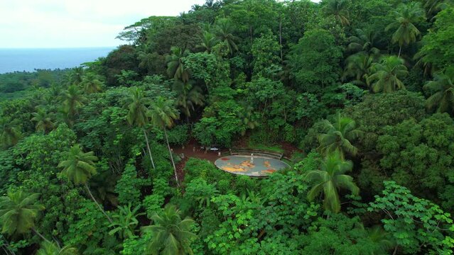 Flying towards  Marco do Equador  the passage of the equatorial line through the Ilh&eacute;u das Rolas.Sao Tome,Africa