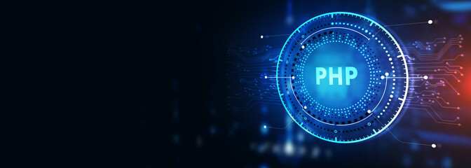 Business, Technology, Internet and network concept. PHP abbreviation. Modern technology concept. 3d illustration