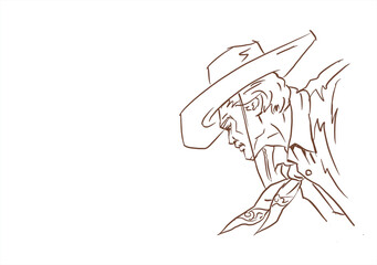 sketch of a man in hat digital art for card decoration illustration