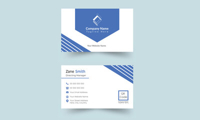 Blue modern creative business card and name card. Simple clean design. Vector business card design template , corporate style. Double sided business card template. Minimalist Business Card Layout.