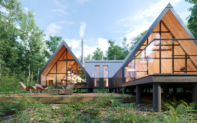 Fototapeta premium family house exterior in forest