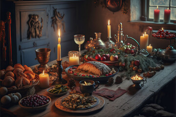 Naklejka premium The table is set to celebrate some special moment with your family - Generative AI