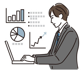 ビジネスマン　グラフ　資料作成