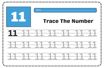 Number 11 tracing practice worksheet with Worksheet for learning numbers. Number training writes and counts numbers. Exercises handwriting practice